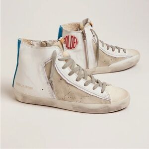 Golden Goose Limited Edition Francy White Gray Blue Red High-Tops Sneakers